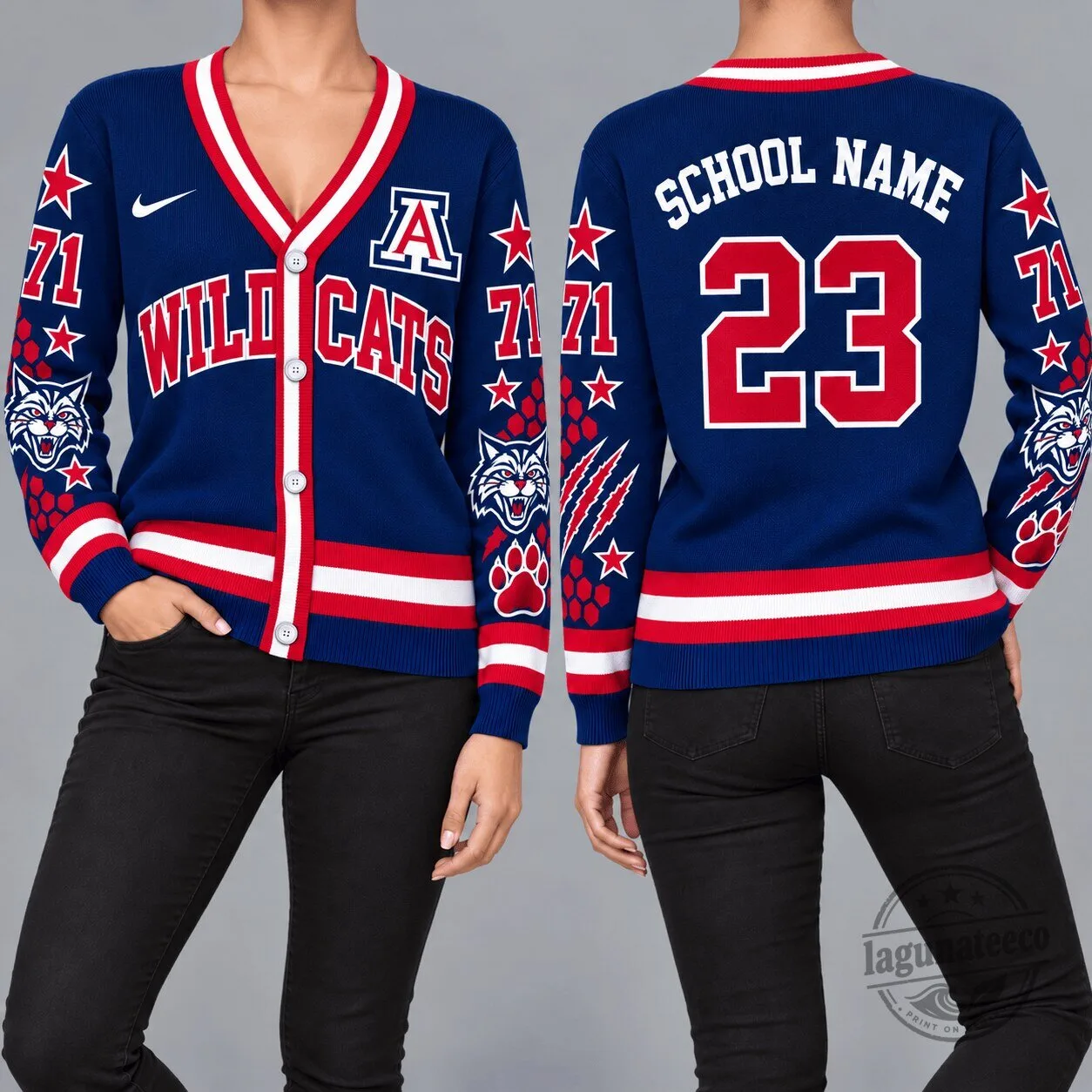 Arizona Wildcats NCAA Retro Star Sleeve Cardigan Sweater