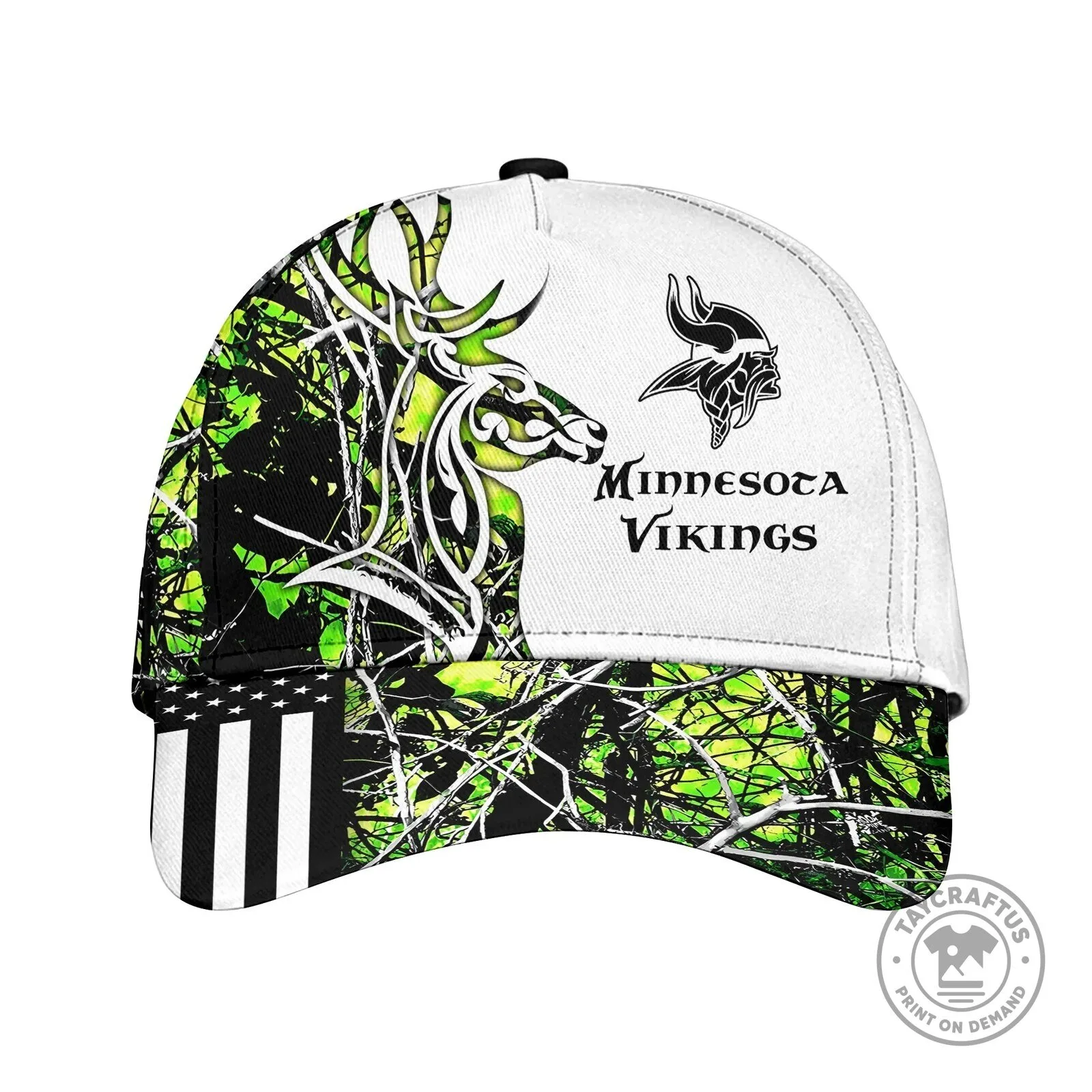 Minnesota Vikings Deer Hunting Camouflage American Flag Cap Hat