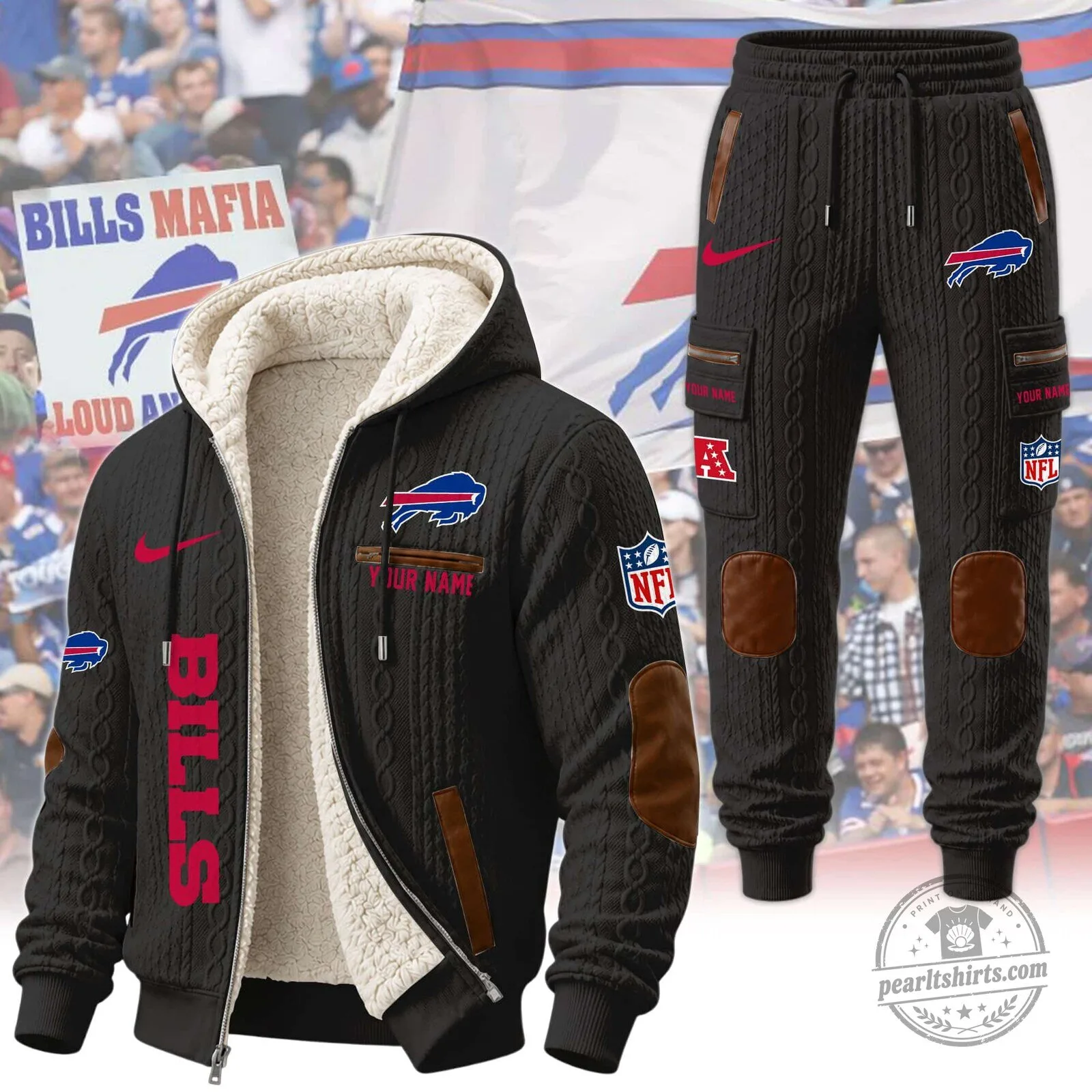 Buffalo Bills Sherpa Fleece Lined Cable Knit Hoodie and Sweatpants Set 19 Buffalo Bills Sherpa Fleece Lined Cable Knit Hoodie and Sweatpants Set