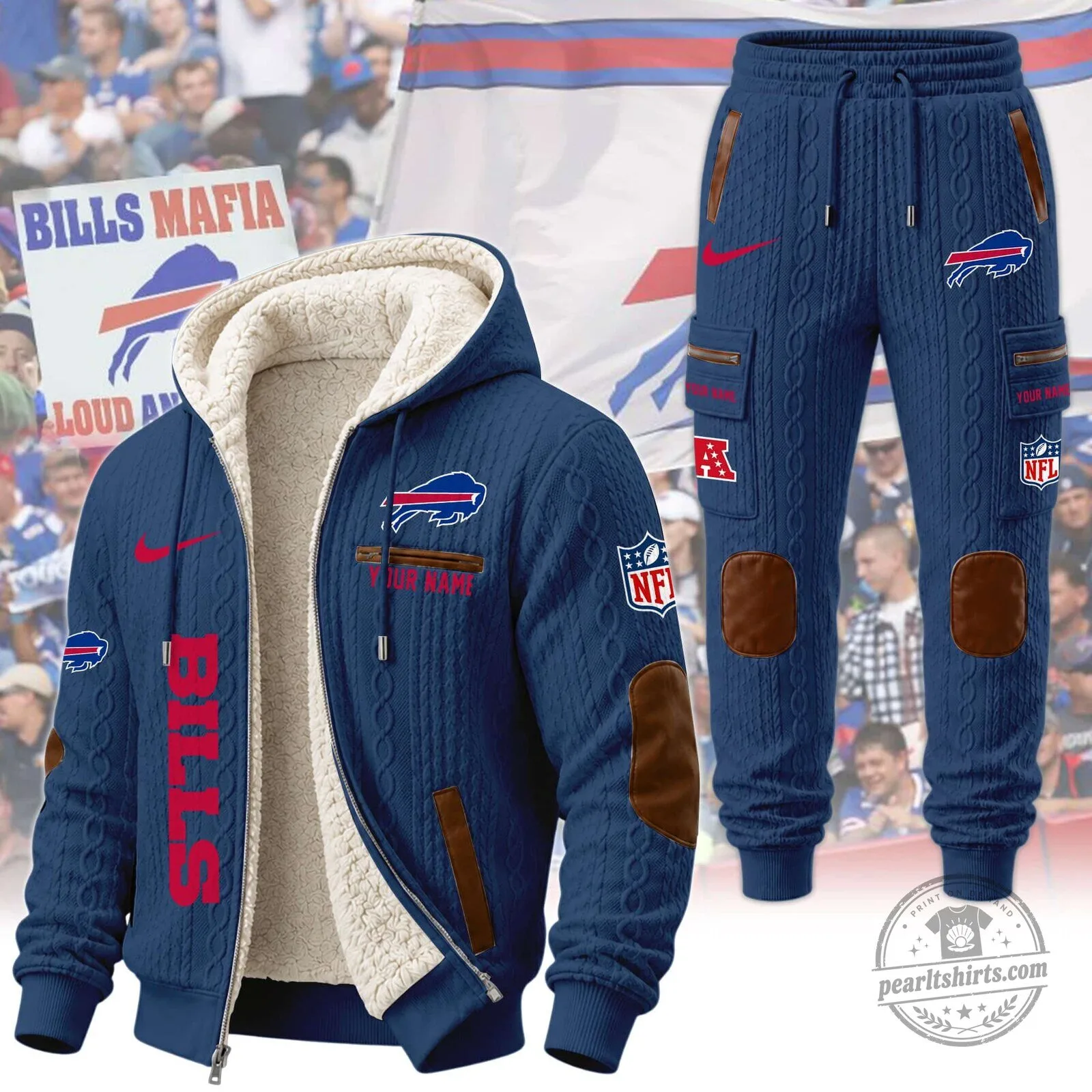 Buffalo Bills Sherpa Fleece Lined Cable Knit Hoodie and Sweatpants Set 22 Buffalo Bills Sherpa Fleece Lined Cable Knit Hoodie and Sweatpants Set