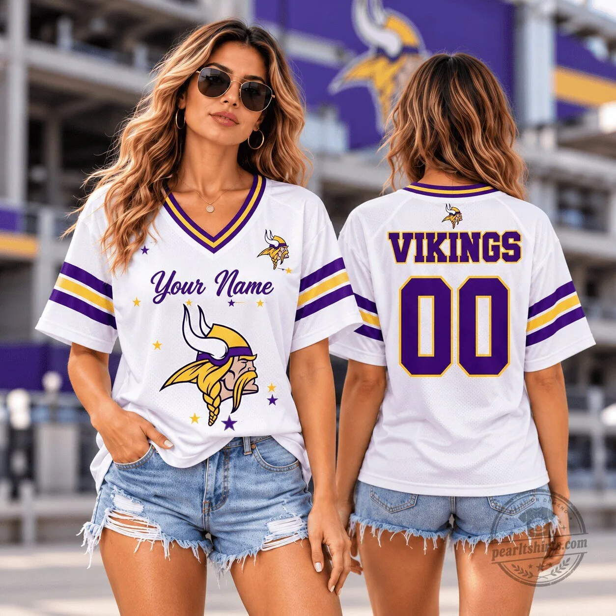 Minnesota Vikings Personalized Name and Number White Football Jersey for Women