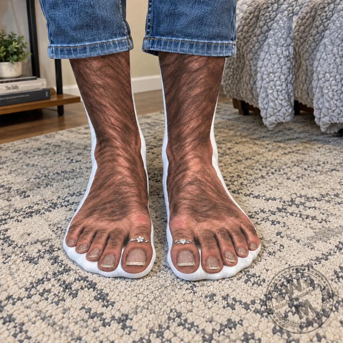 Hairy Feet with Toe Rings Crew Socks - Funny Novelty Footwear Gift