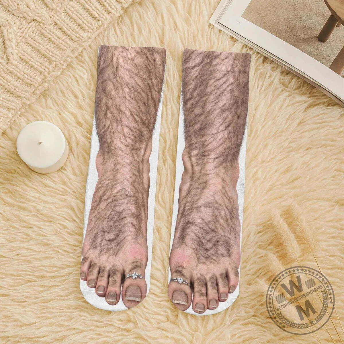 Hairy Feet with Toe Rings Crew Socks - Funny Novelty Footwear Gift 10 Hairy Feet with Toe Rings Crew Socks - Funny Novelty Footwear Gift