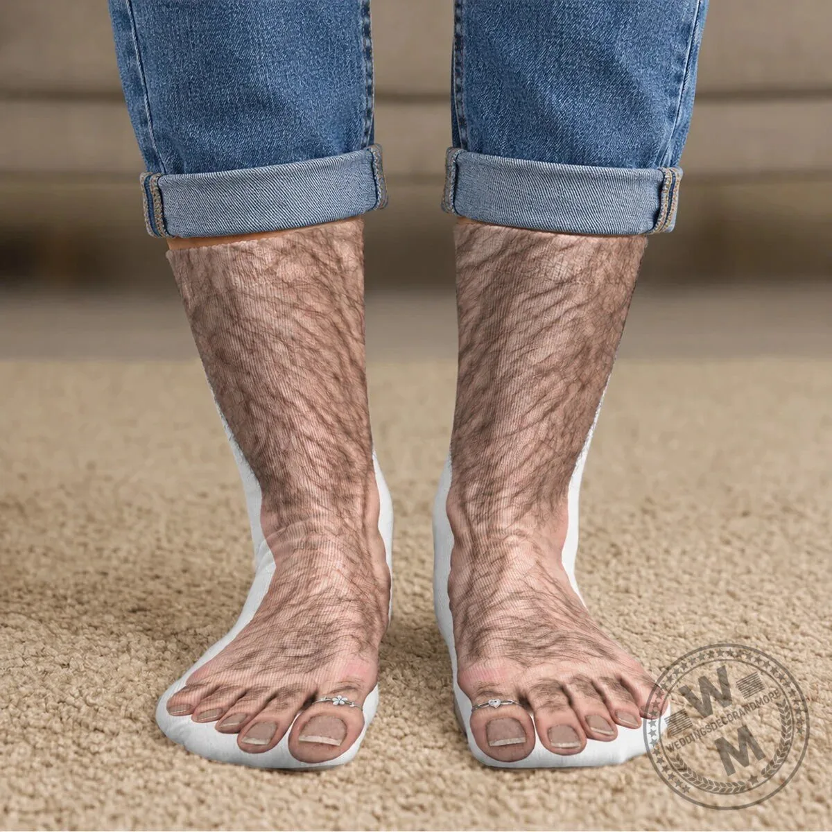 Hairy Feet with Toe Rings Crew Socks - Funny Novelty Footwear Gift 11 Hairy Feet with Toe Rings Crew Socks - Funny Novelty Footwear Gift