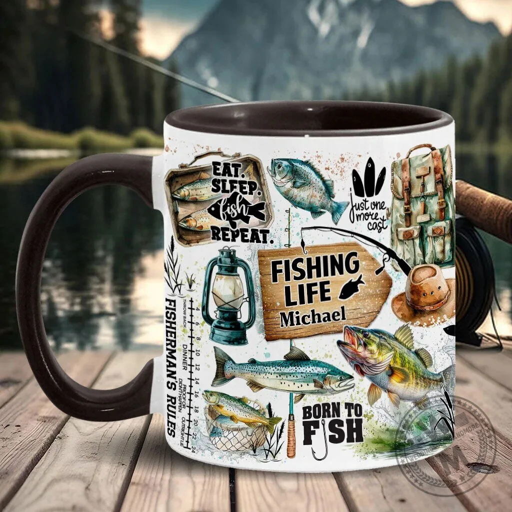 Personalized Fishing Life Eat Sleep Fish Repeat Mug for Fishermen