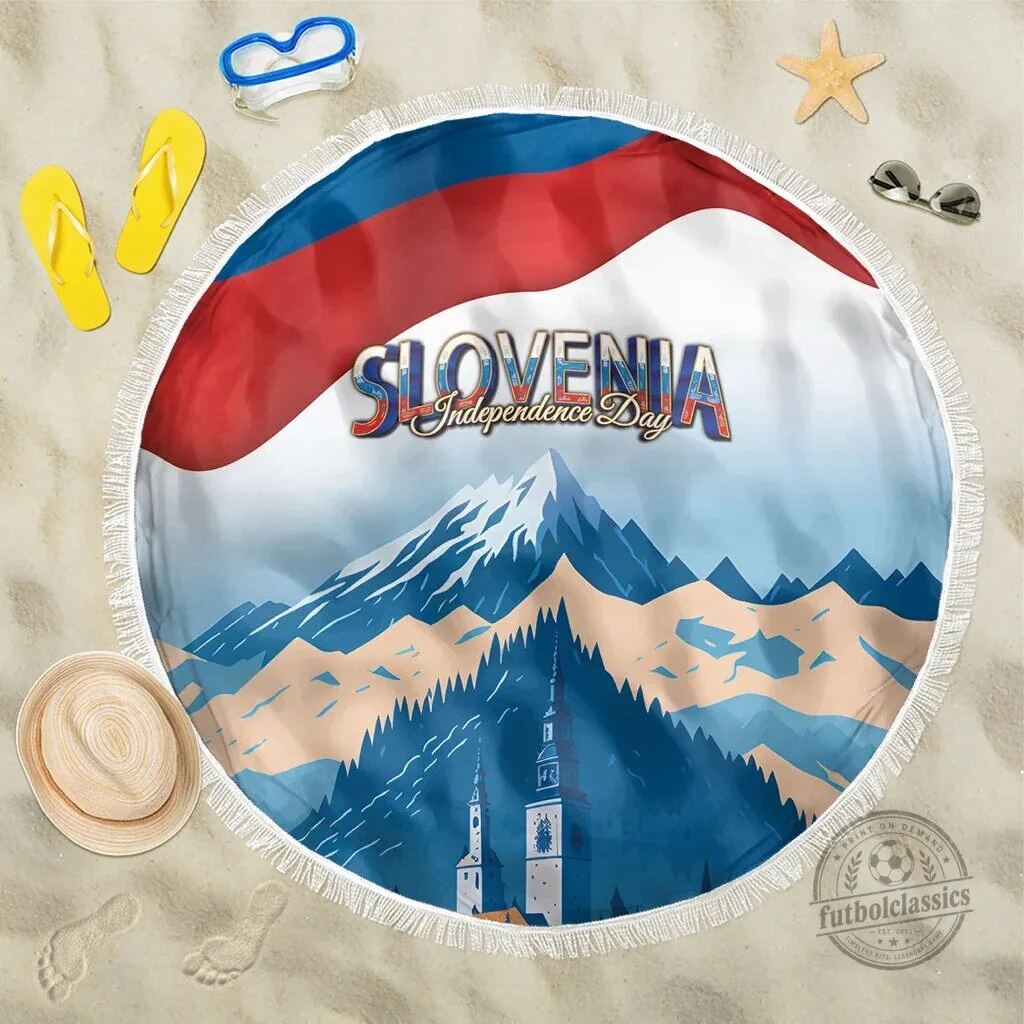 Slovenia Independence Day Lake Bled Julian Alps Landscape Round Beach Blanket
