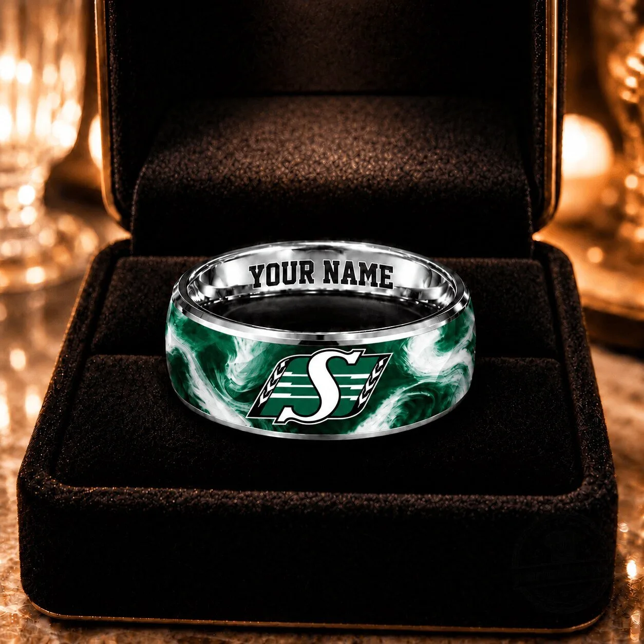 Saskatchewan Roughriders CFL Custom Name Swirl Design Ring for Fans