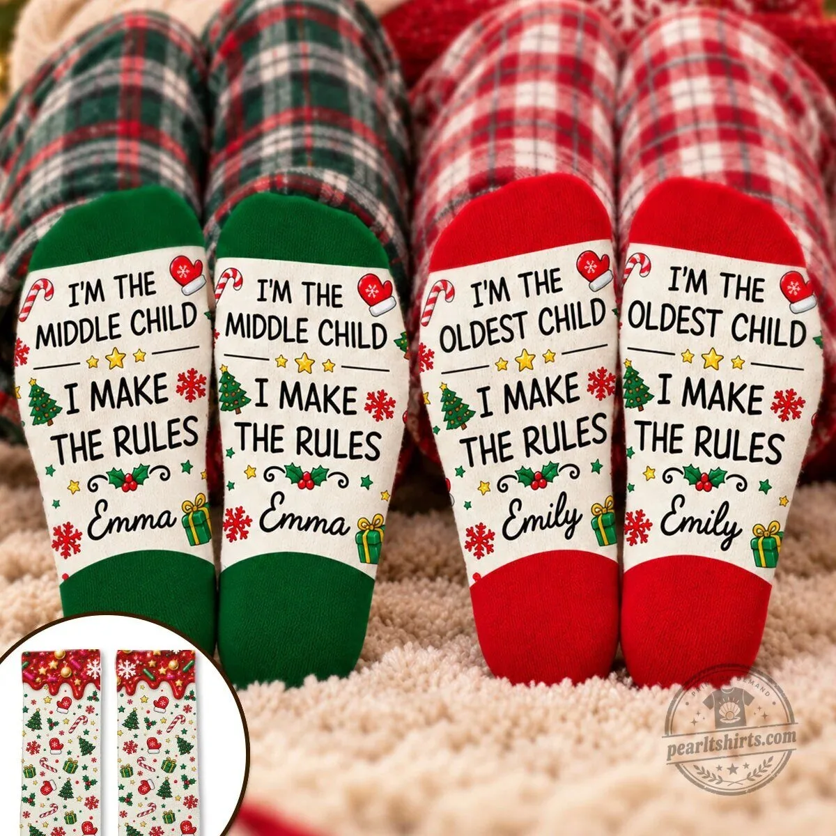 Personalized Family Christmas Middle Child Oldest Child Holiday Socks