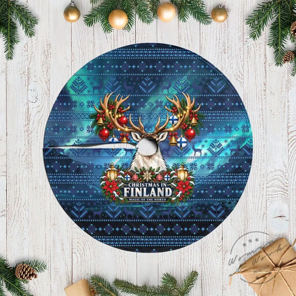 Christmas In Finland Reindeer Nordic Winter Fair Isle Tree Skirt