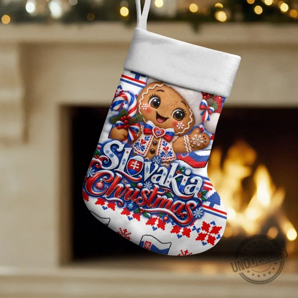 Slovakia Christmas Gingerbread Man Candy Cane Holiday Stocking