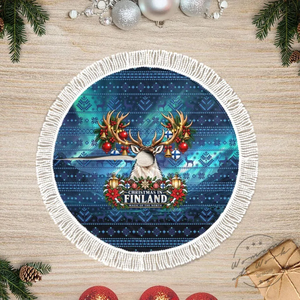 Christmas In Finland Reindeer Nordic Winter Fair Isle Tree Skirt 7 Christmas In Finland Reindeer Nordic Winter Fair Isle Tree Skirt