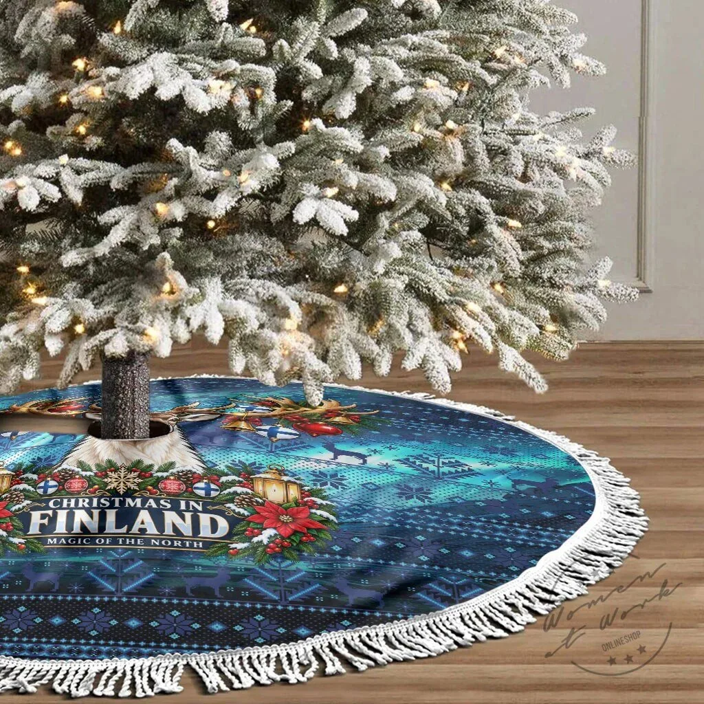 Christmas In Finland Reindeer Nordic Winter Fair Isle Tree Skirt 8 Christmas In Finland Reindeer Nordic Winter Fair Isle Tree Skirt