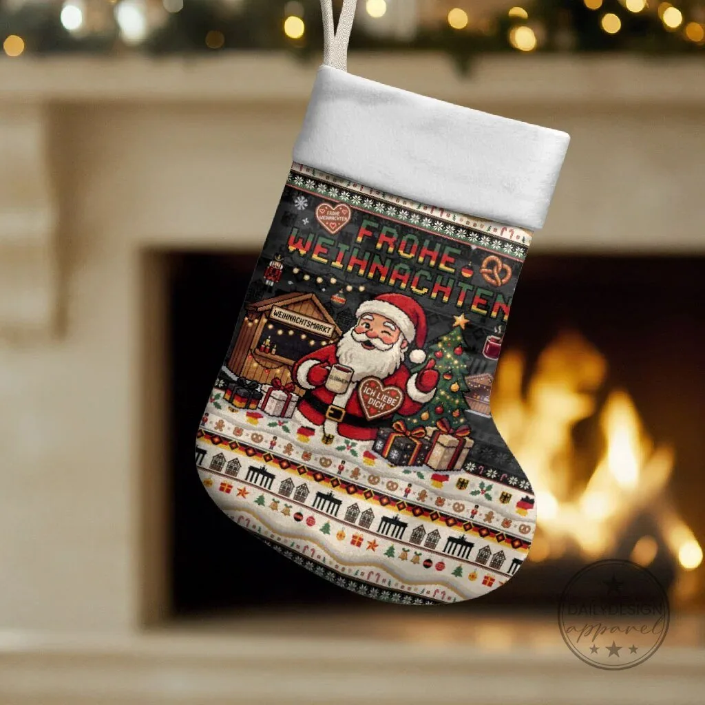 Frohe Weihnachten German Christmas Market Santa Claus Holiday Stocking