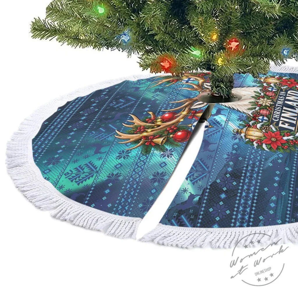 Christmas In Finland Reindeer Nordic Winter Fair Isle Tree Skirt 9 Christmas In Finland Reindeer Nordic Winter Fair Isle Tree Skirt
