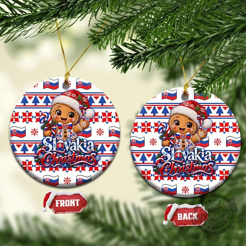 Slovakia Christmas Gingerbread Man Candy Cane Ceramic Ornament