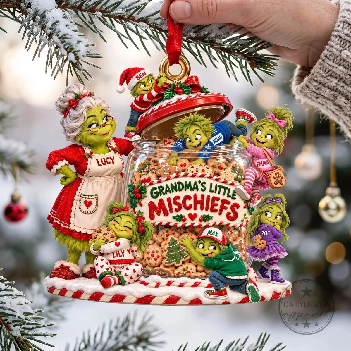 Grinch Family Christmas Grandma's Little Mischiefs Personalized Ornament
