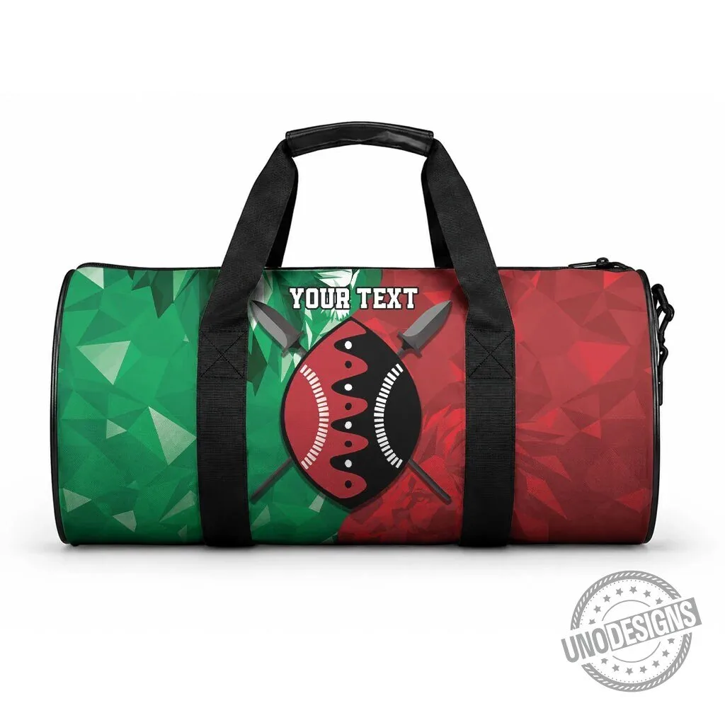Personalized Kenya Maasai Shield Duffle Bag Green Red Kenyan Lion Half Style
