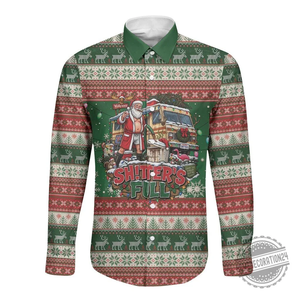 Christmas Vacation Shitter's Full Ugly Christmas Long-Sleeve Button Shirt