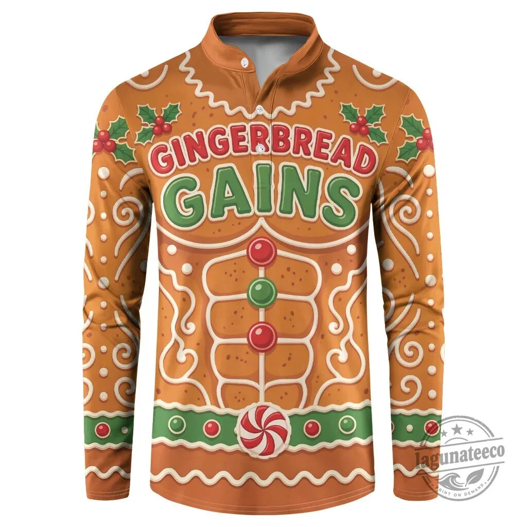 Funny Gingerbread Gains Bodybuilder Christmas Long-Sleeve Shirt