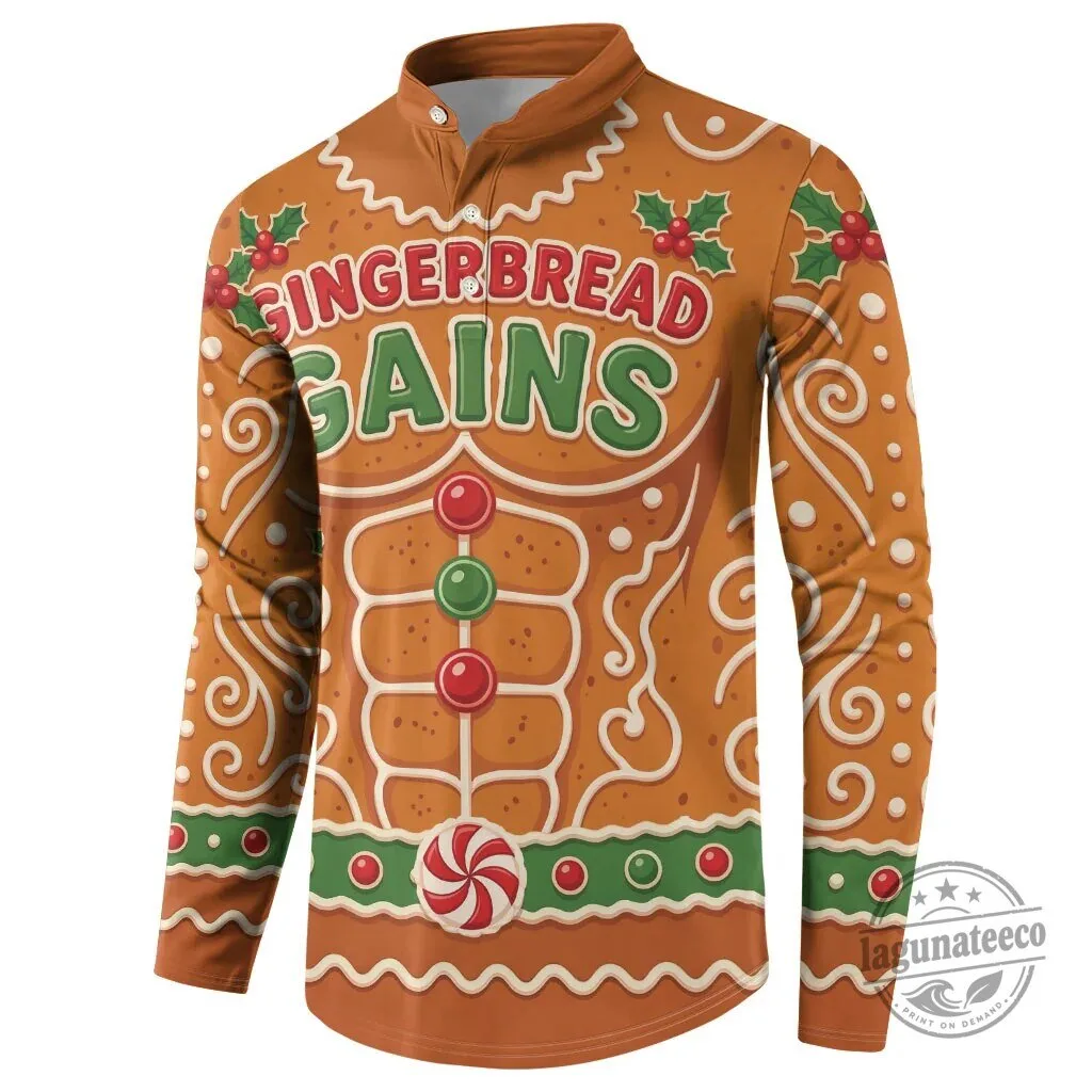 Funny Gingerbread Gains Bodybuilder Christmas Long-Sleeve Shirt 6 Funny Gingerbread Gains Bodybuilder Christmas Long-Sleeve Shirt