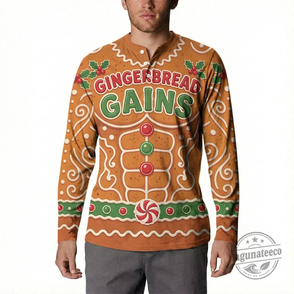 Funny Gingerbread Gains Bodybuilder Christmas Long-Sleeve Shirt 8 Funny Gingerbread Gains Bodybuilder Christmas Long-Sleeve Shirt