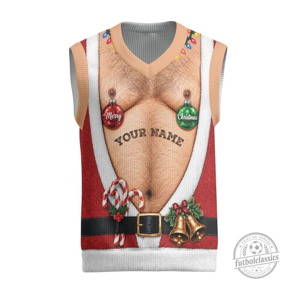 Personalized Hairy Chest Santa Christmas Ugly Sweater Vest