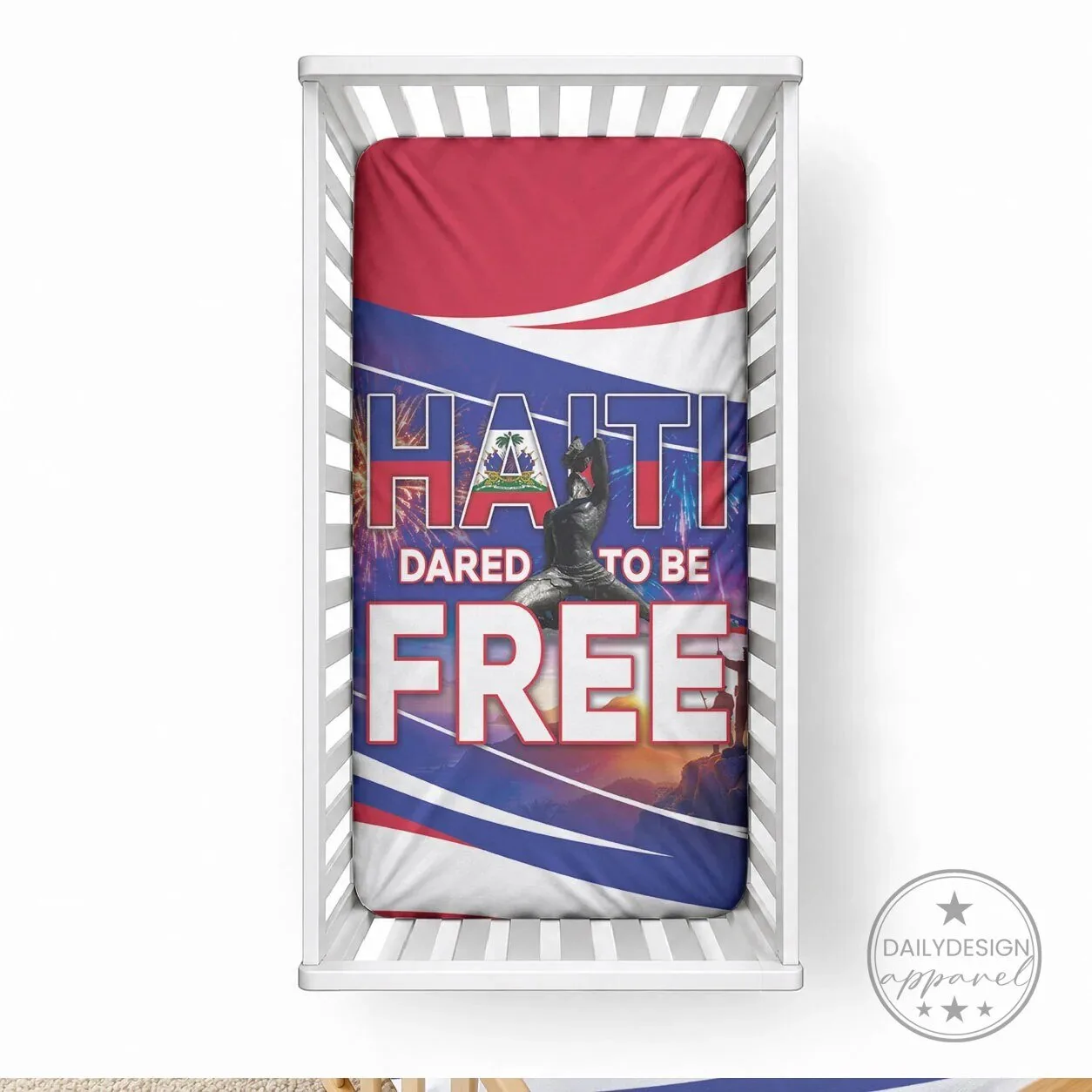 Haiti Dared To Be Free Haitian Flag Baby Crib Fitted Sheet