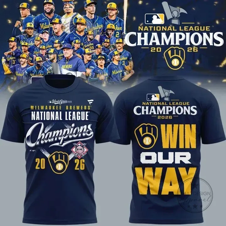Milwaukee Brewers 2026 National League Champions Navy Blue T-Shirt 1 Milwaukee Brewers 2026 National League Champions Navy Blue T-Shirt