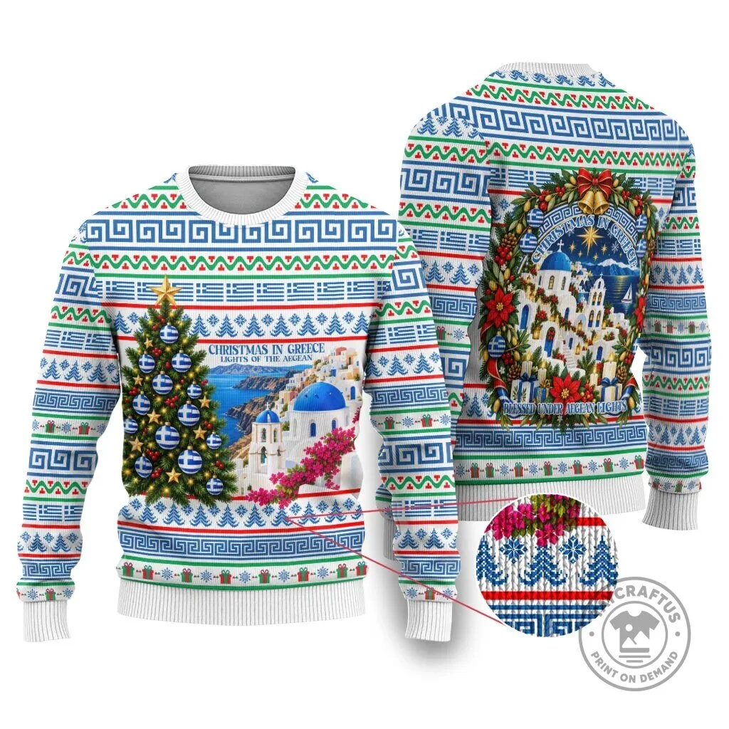 Christmas In Greece Lights Of The Aegean Sea Greek Cross Ugly Christmas Sweater 5 Christmas In Greece Lights Of The Aegean Sea Greek Cross Ugly Christmas Sweater