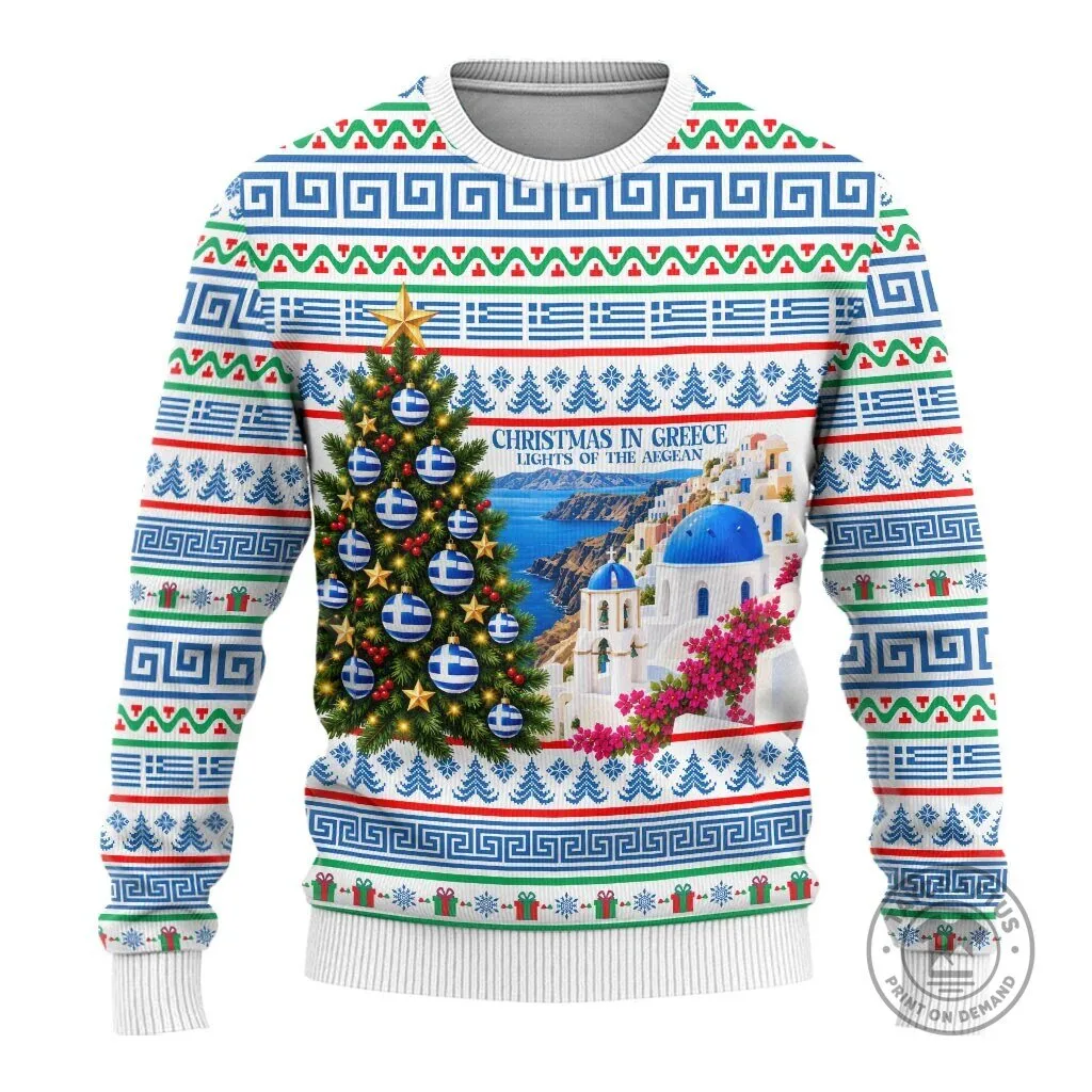 Christmas In Greece Lights Of The Aegean Sea Greek Cross Ugly Christmas Sweater 6 Christmas In Greece Lights Of The Aegean Sea Greek Cross Ugly Christmas Sweater