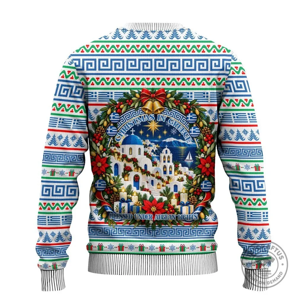 Christmas In Greece Lights Of The Aegean Sea Greek Cross Ugly Christmas Sweater 7 Christmas In Greece Lights Of The Aegean Sea Greek Cross Ugly Christmas Sweater