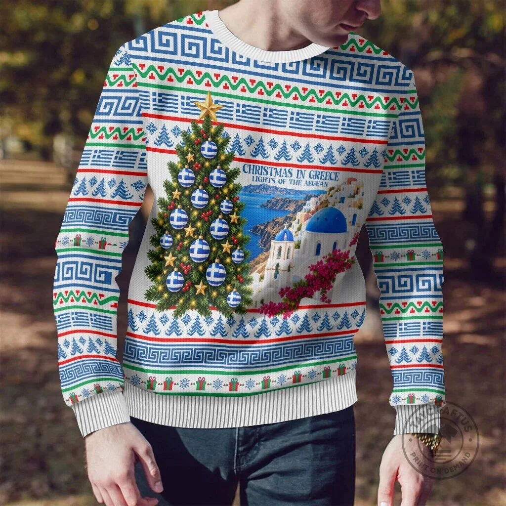 Christmas In Greece Lights Of The Aegean Sea Greek Cross Ugly Christmas Sweater 9 Christmas In Greece Lights Of The Aegean Sea Greek Cross Ugly Christmas Sweater