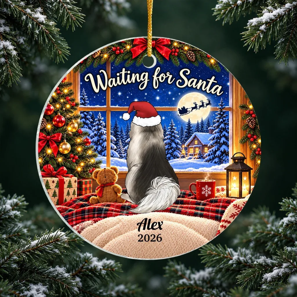 Personalized Border Collie Dog Waiting For Santa Christmas Tree Ornament Personalized Border Collie Dog Waiting For Santa Christmas Tree Ornament