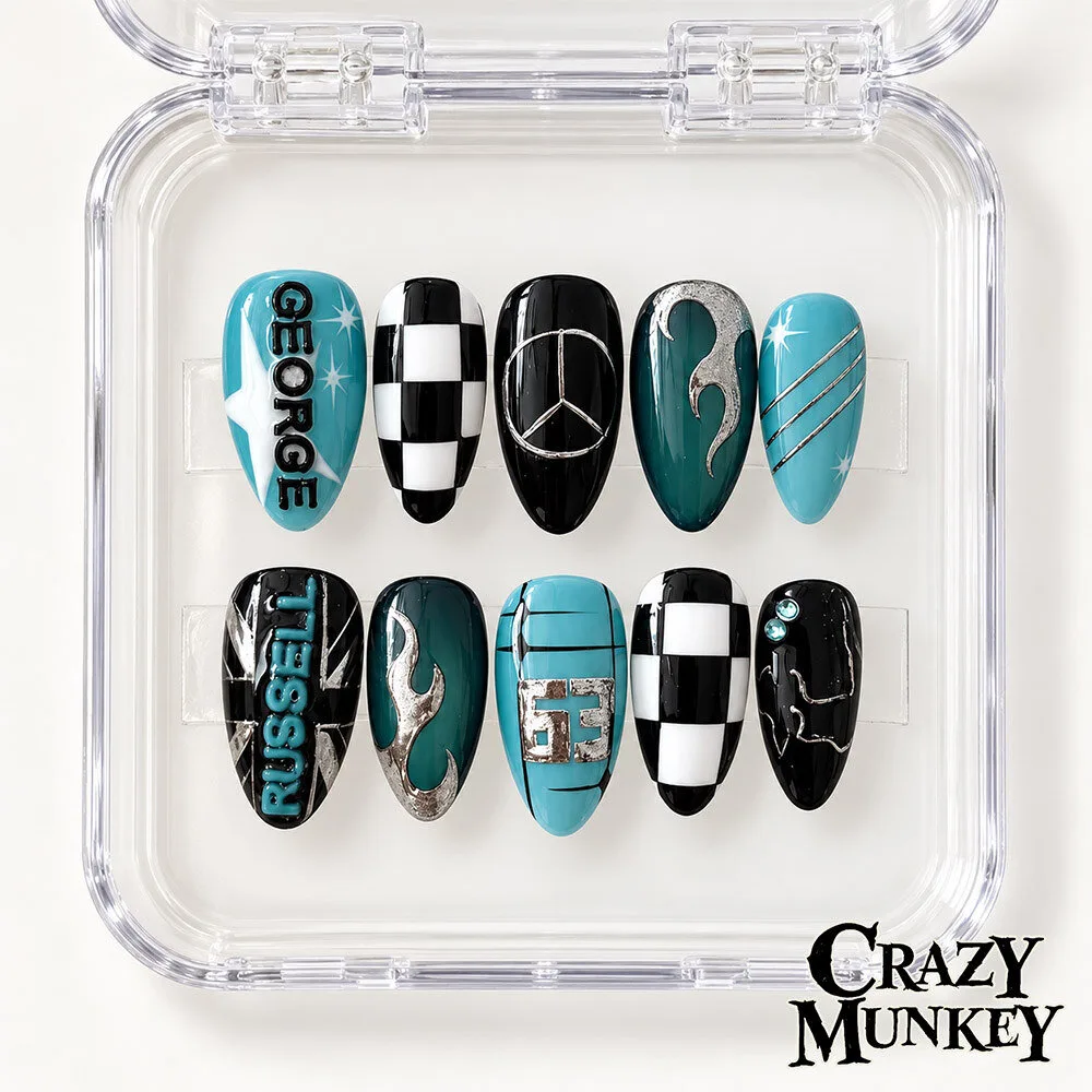 George Russell Mercedes F1 Racing Custom Press On Nails | Accessories 3 George Russell Mercedes F1 Racing Custom Press On Nails | Accessories