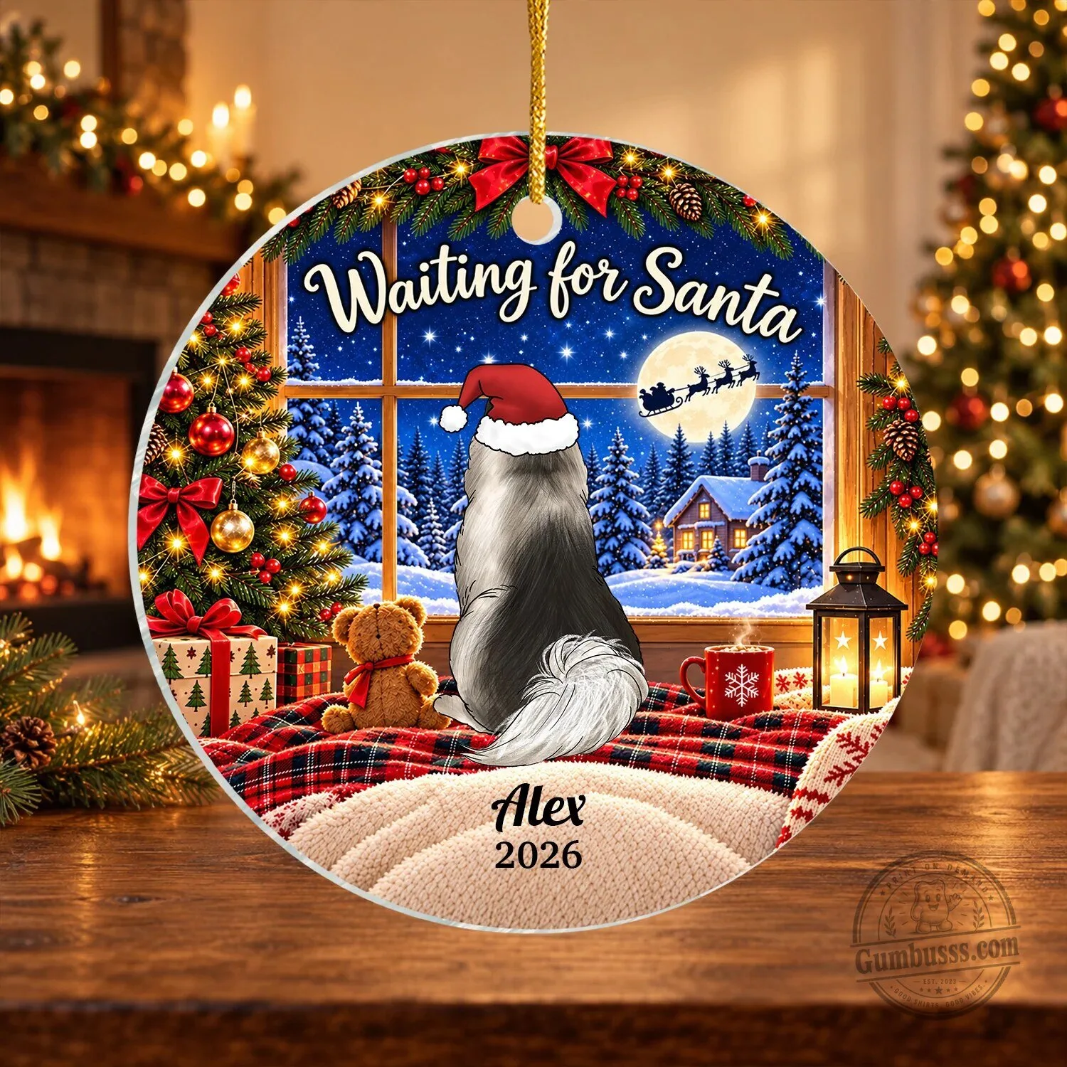 Personalized Border Collie Dog Waiting For Santa Christmas Tree Ornament 6 Personalized Border Collie Dog Waiting For Santa Christmas Tree Ornament