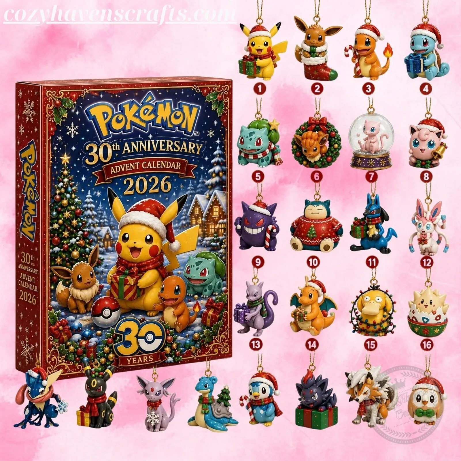 Pokemon 30th Anniversary Advent Calendar 2026 - 24 Days Christmas Countdown Hanging Ornaments Gift Set