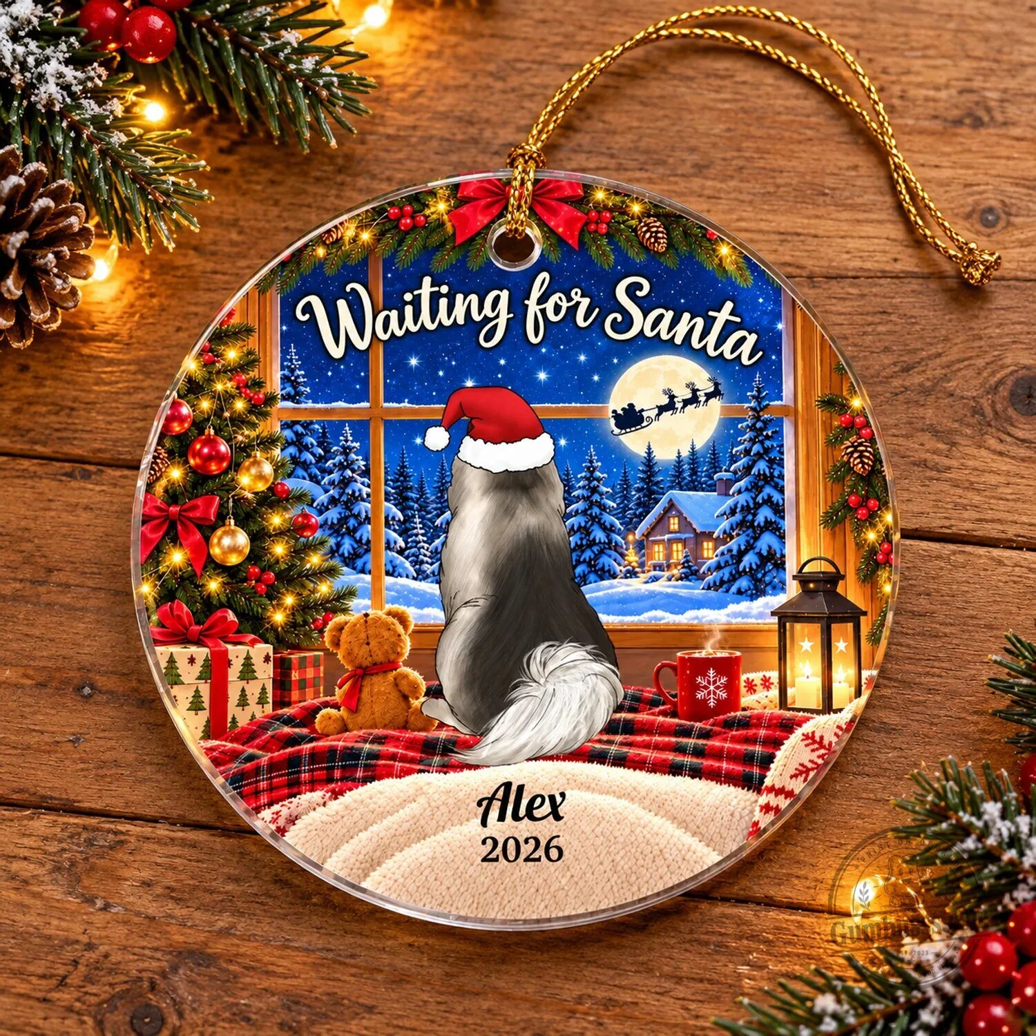 Personalized Border Collie Dog Waiting For Santa Christmas Tree Ornament 8 Personalized Border Collie Dog Waiting For Santa Christmas Tree Ornament