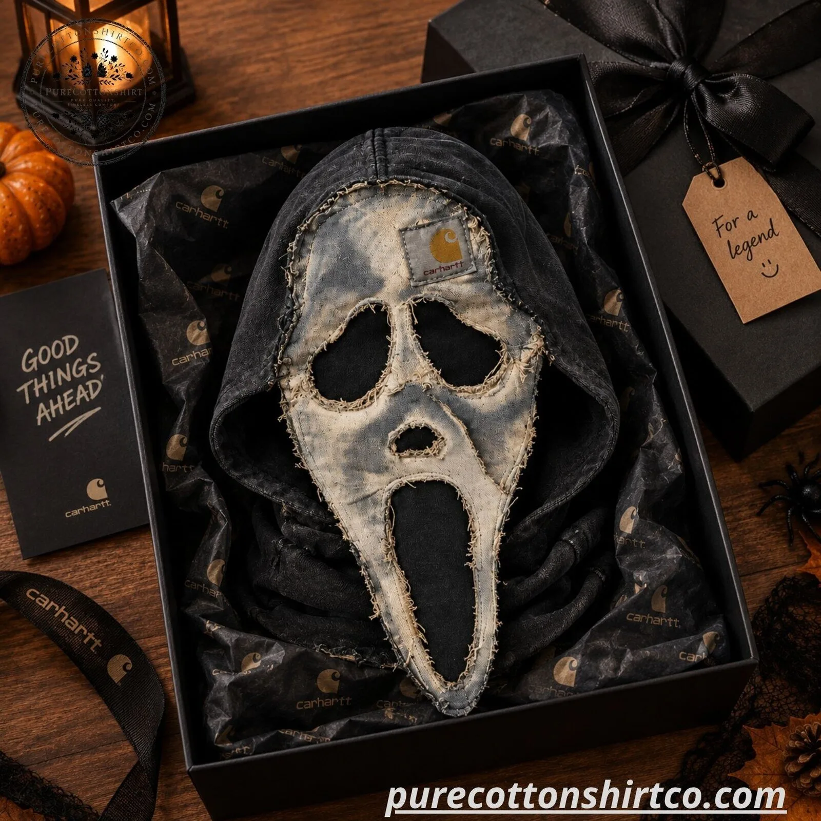 Ghostface Distressed Balaclava Mask - Vintage Screaming Ghost Hooded Face Mask for Halloween & Cosplay