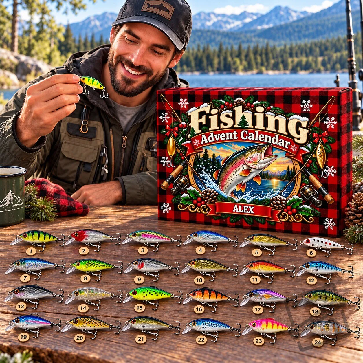 24-Day Fishing Advent Calendar - Personalized Christmas Gifts for Fishermen