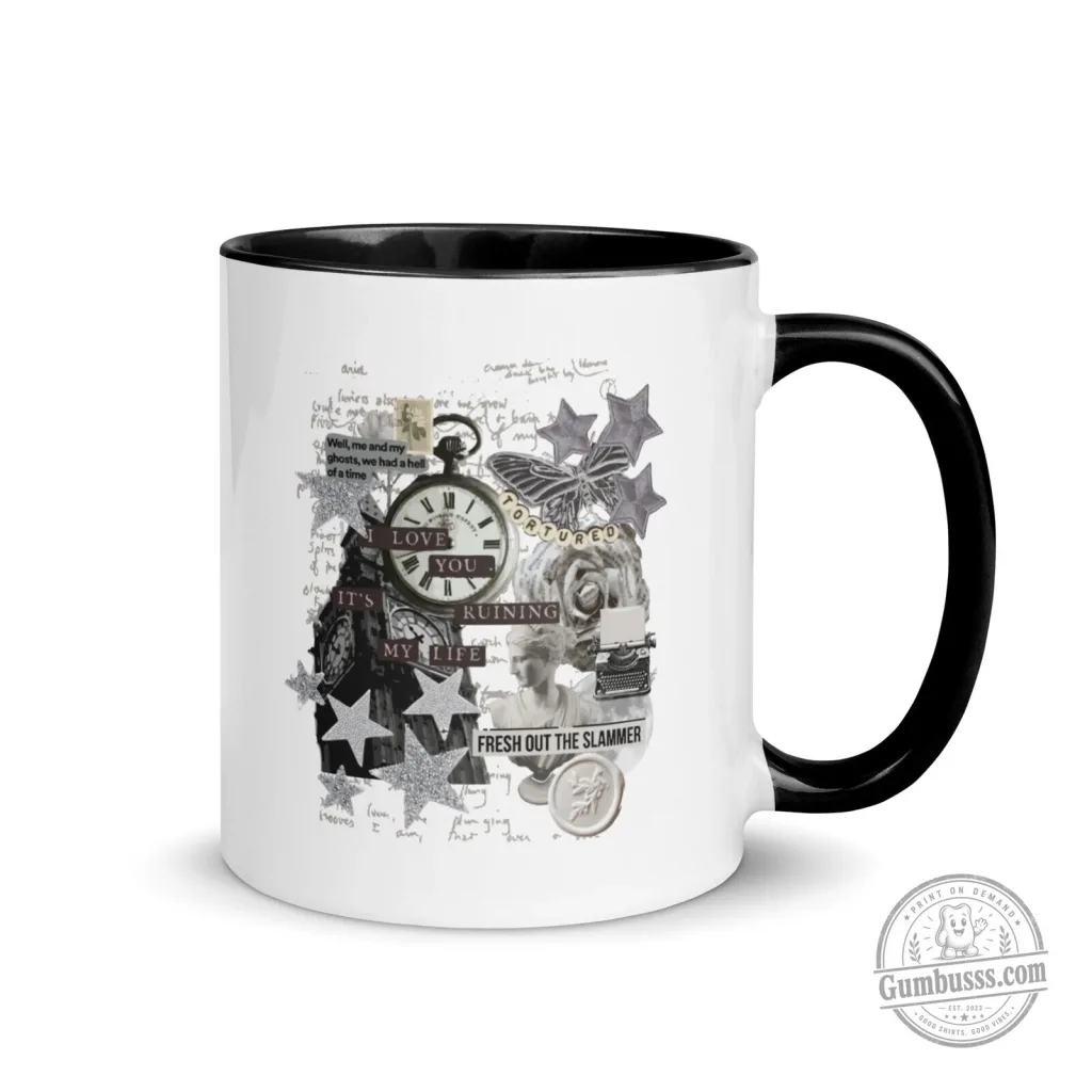 Tortured Poets Department Inspired Black and White Collage Coffee Mug Tortured Poets Department Inspired Black and White Collage Coffee Mug