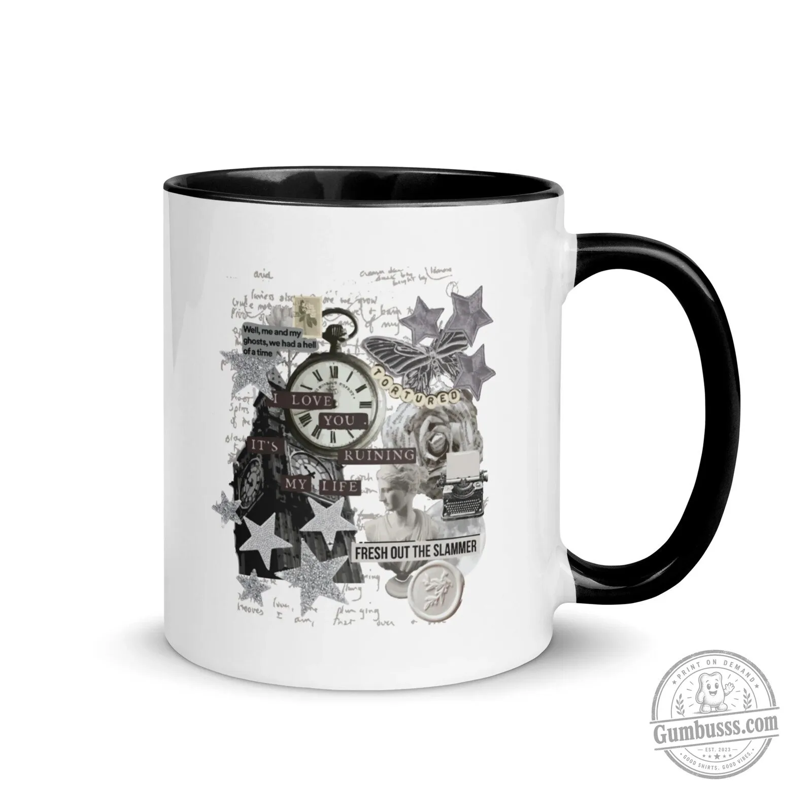 Tortured Poets Department Inspired Black and White Collage Coffee Mug
