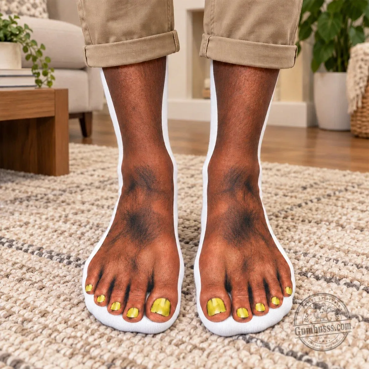 Ugly Feet Crew Socks with Hairy Toes and Yellow Nail Polish Funny Gift 2 Ugly Feet Crew Socks with Hairy Toes and Yellow Nail Polish Funny Gift