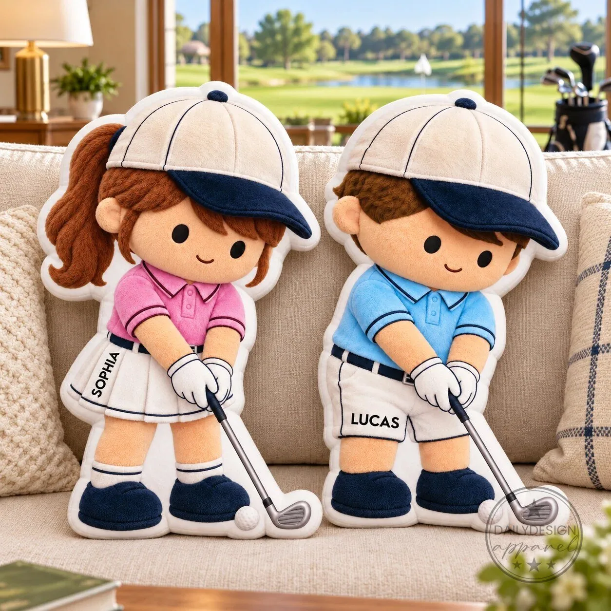 Personalized Golf Player Couple Shaped Throw Pillow - Custom Golfer Gift