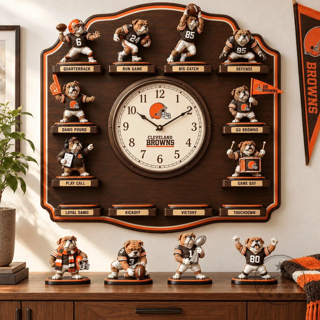 Cleveland Browns Football Team Mascot Sculpture Wall Clock