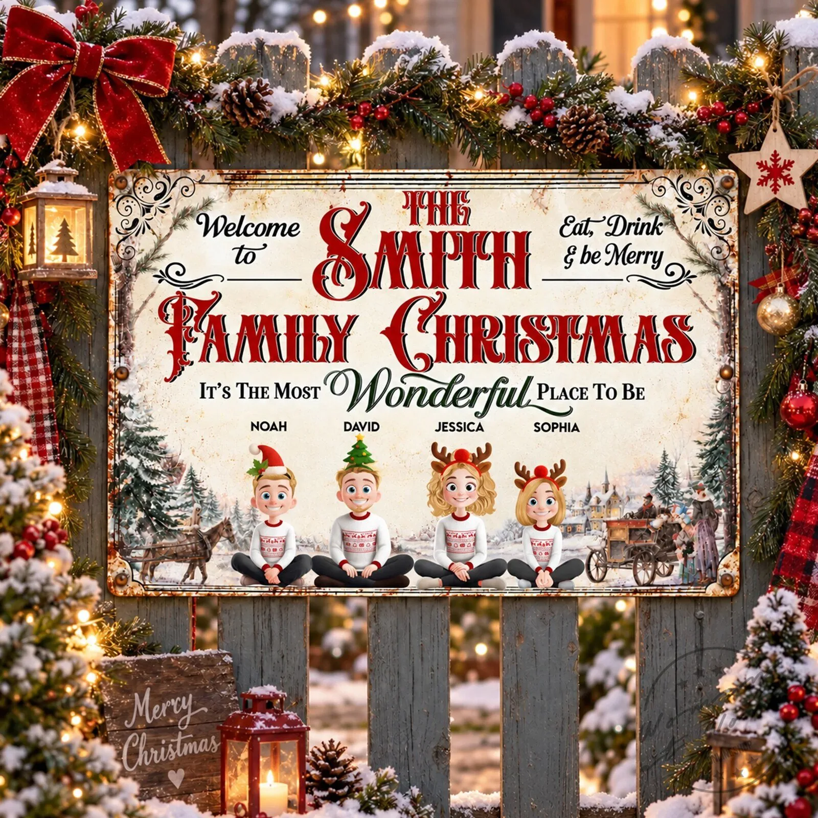 Personalized Family Christmas Vintage Farmhouse Style Metal Sign