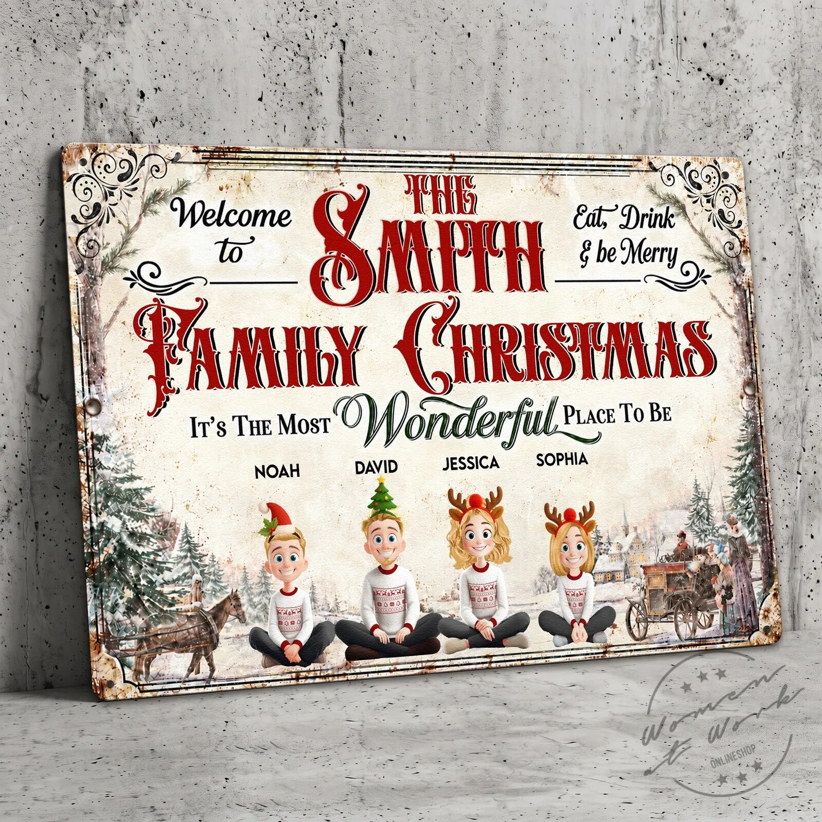 Personalized Family Christmas Vintage Farmhouse Style Metal Sign 10 Personalized Family Christmas Vintage Farmhouse Style Metal Sign