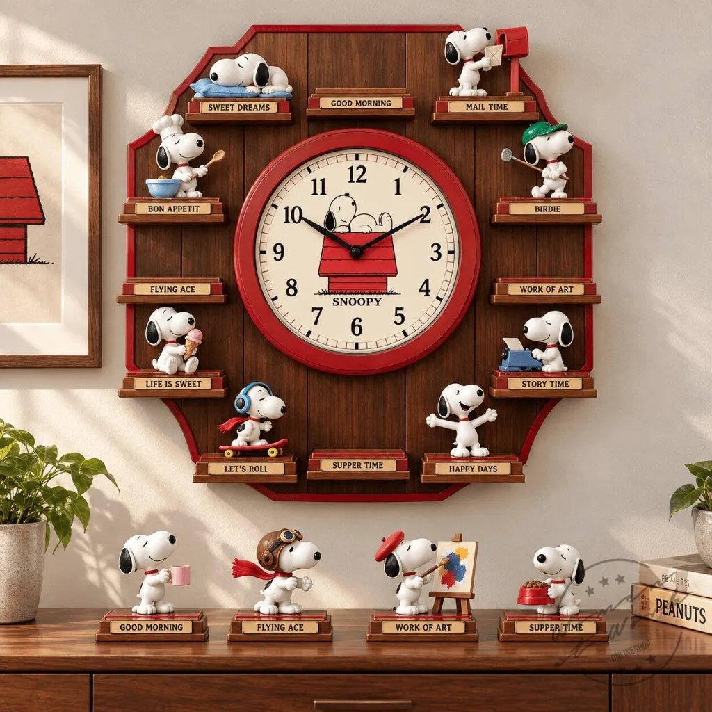 Snoopy Peanuts Character Sculpture Wall Clock with Figurines Snoopy Peanuts Character Sculpture Wall Clock with Figurines