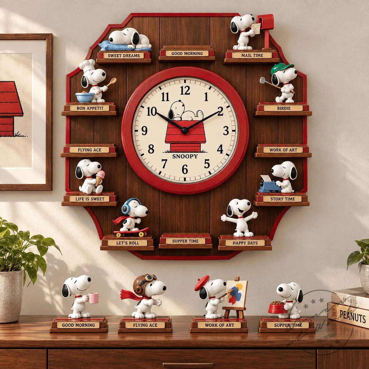 Snoopy Peanuts Character Sculpture Wall Clock with Figurines