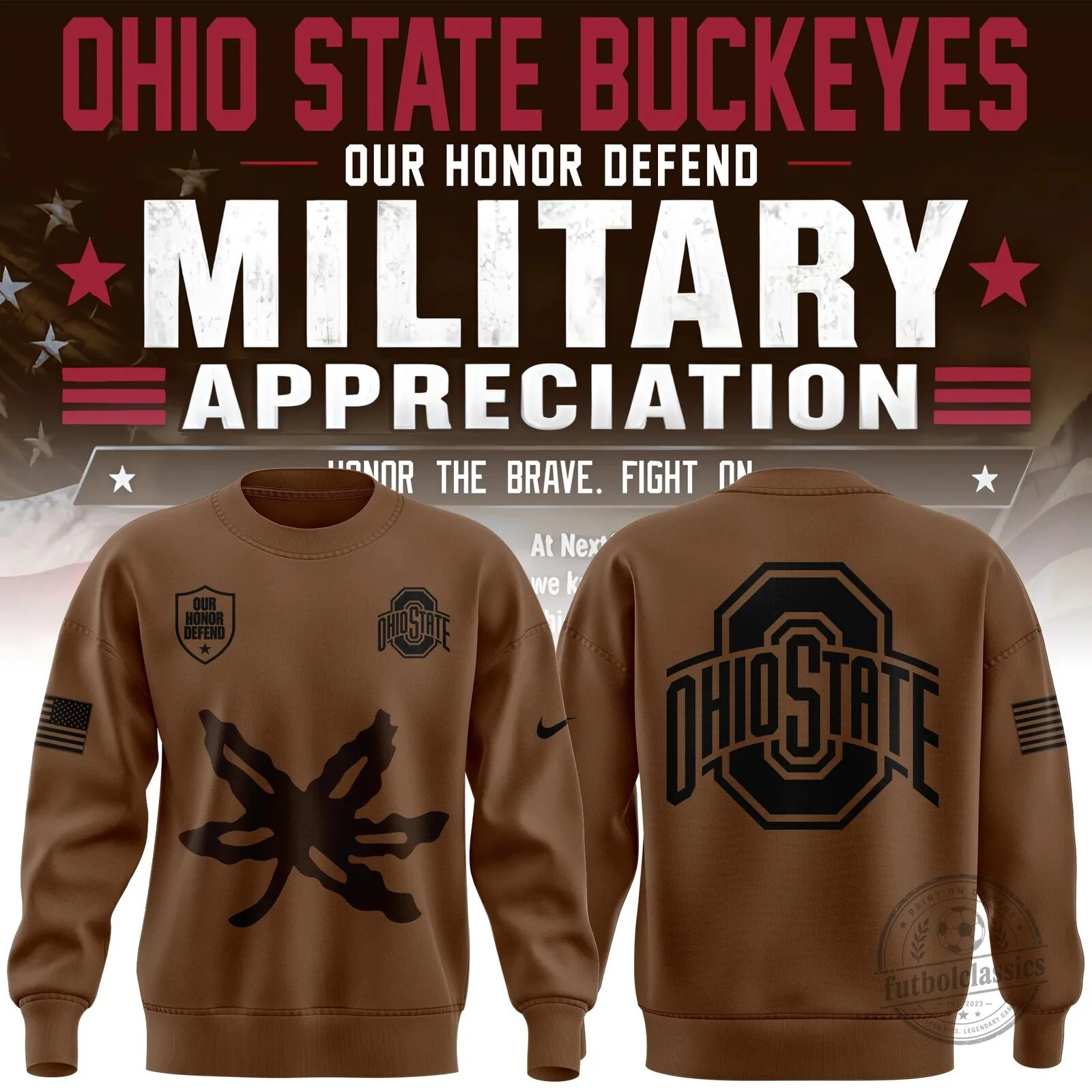 Military Appreciation Brown Sweatshirt for Ohio State Buckeyes Football Fans