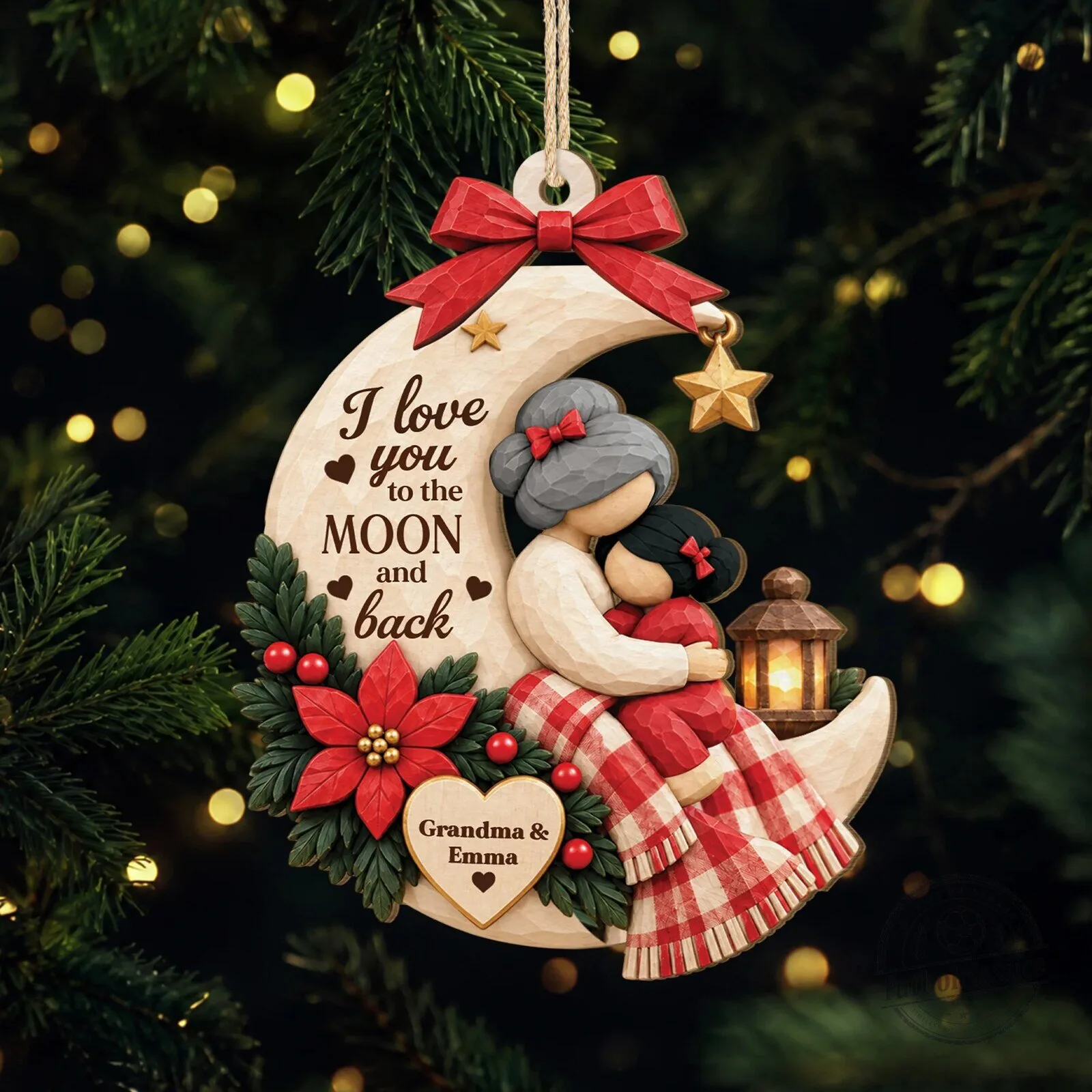 Personalized Grandma And Granddaughter I Love You To The Moon And Back Christmas Ornament